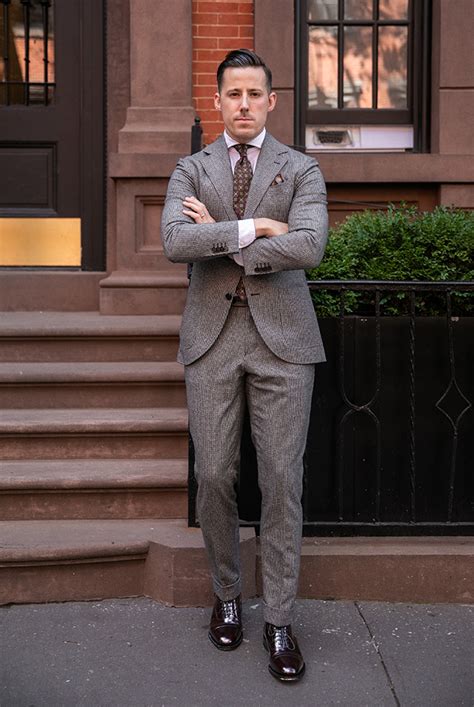 oxblood shoes with navy suit